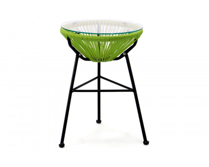 LeisureMod Montara 3 Piece Outdoor Lounge Patio Chairs with Glass Top Table - Light Green