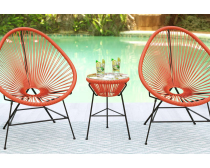 LeisureMod Montara 3 Piece Outdoor Lounge Patio Chairs with Glass Top Table - Orange