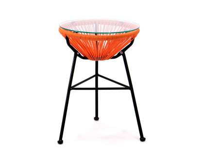 LeisureMod Montara 3 Piece Outdoor Lounge Patio Chairs with Glass Top Table - Orange