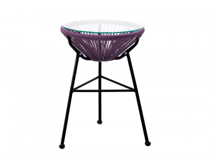 LeisureMod Montara 3 Piece Outdoor Lounge Patio Chairs with Glass Top Table - Purple