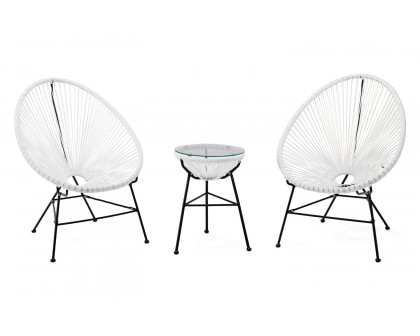 LeisureMod Montara 3 Piece Outdoor Lounge Patio Chairs with Glass Top Table