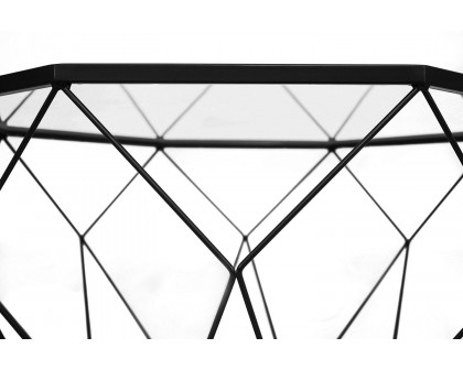 LeisureMod Malibu Modern Octagon Glass Top Coffee Table/End Table with Gold Metal Base - Black