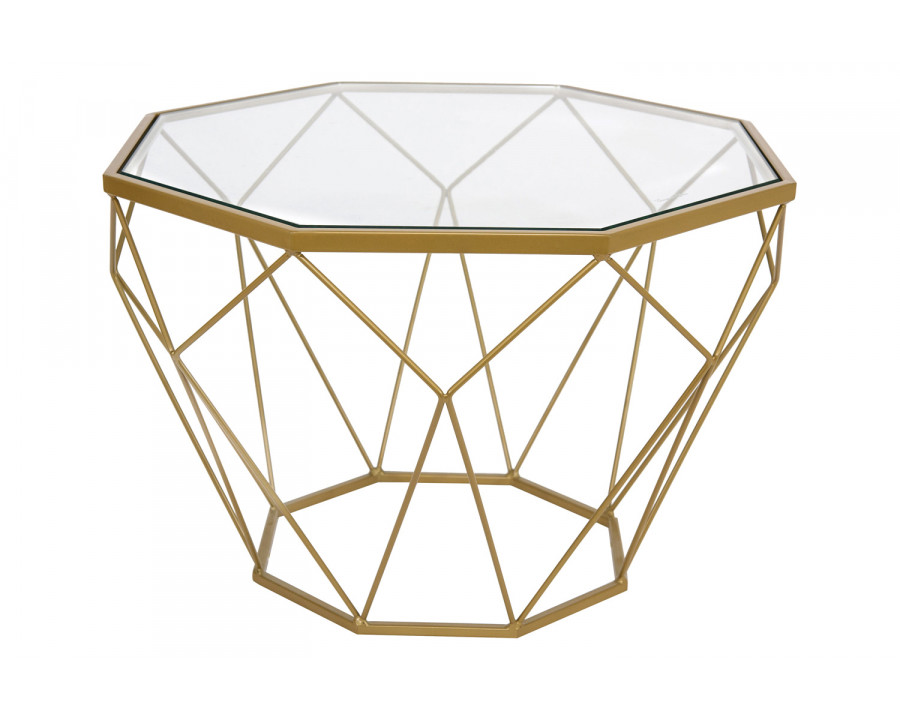 LeisureMod Malibu Modern Octagon Glass Top Coffee Table/End Table with Gold Metal Base