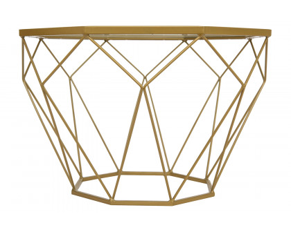 LeisureMod Malibu Modern Octagon Glass Top Coffee Table/End Table with Gold Metal Base