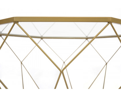 LeisureMod Malibu Modern Octagon Glass Top Coffee Table/End Table with Gold Metal Base - Gold