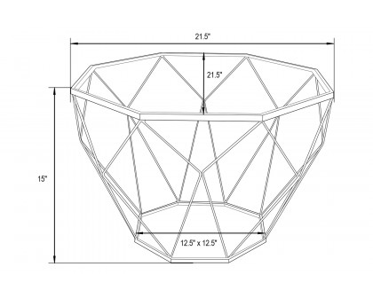 LeisureMod Malibu Modern Octagon Glass Top Coffee Table/End Table with Gold Metal Base - Gray