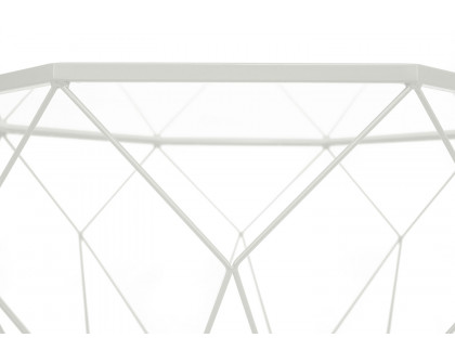 LeisureMod Malibu Modern Octagon Glass Top Coffee Table/End Table with Gold Metal Base - White