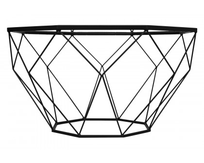 LeisureMod Malibu Modern Octagon Glass Top Coffee Table with Gold Metal Base - Black