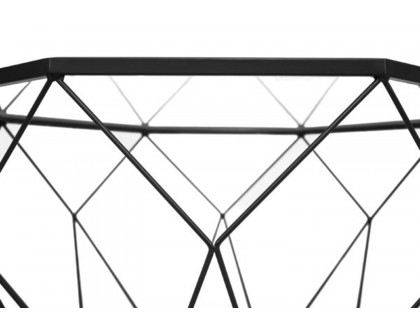 LeisureMod Malibu Modern Octagon Glass Top Coffee Table with Gold Metal Base - Black