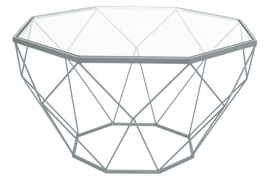 LeisureMod™ Malibu Modern Octagon Glass Top Coffee Table with Gold Metal Base - Gray