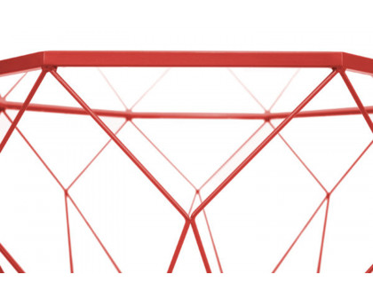 LeisureMod™ Malibu Modern Octagon Glass Top Coffee Table with Gold Metal Base - Red