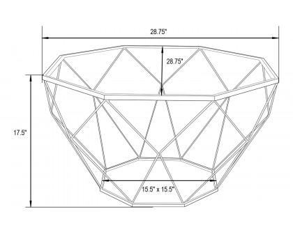 LeisureMod Malibu Modern Octagon Glass Top Coffee Table with Gold Metal Base - White