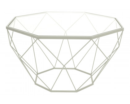 LeisureMod Malibu Modern Octagon Glass Top Coffee Table with Gold Metal Base