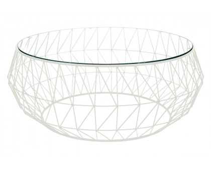 LeisureMod Malibu Modern Round Glass Top Coffee Table With Chrome Base