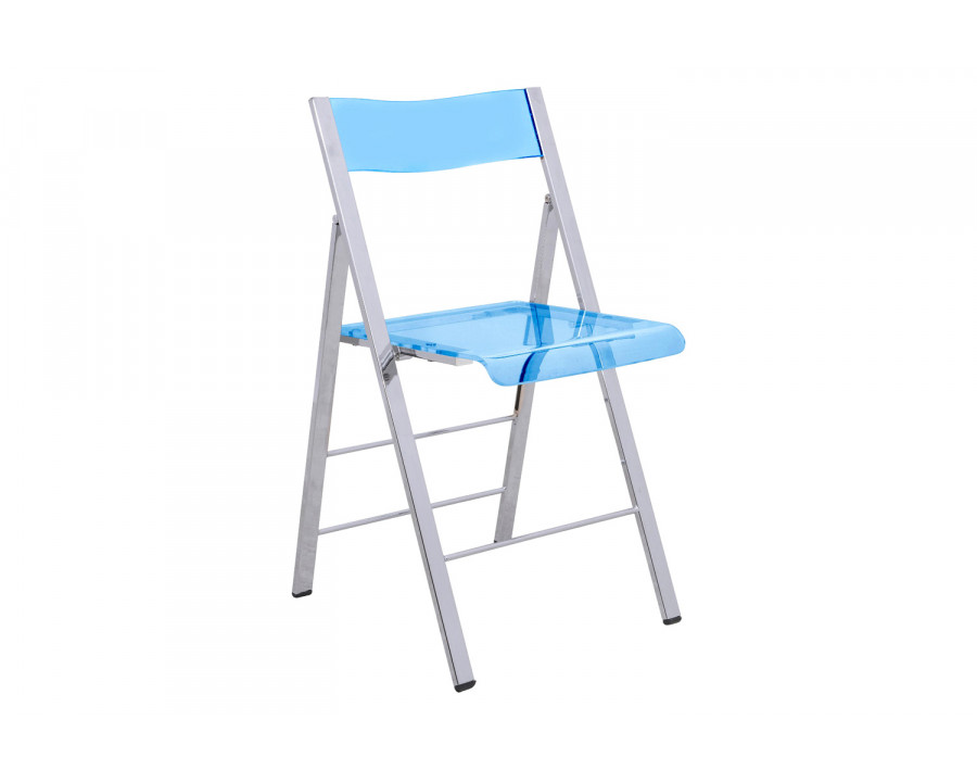 LeisureMod Menno Modern Acrylic Folding Chair - Transparent/Blue