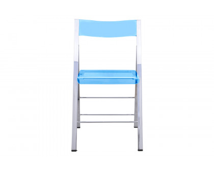 LeisureMod Menno Modern Acrylic Folding Chair - Transparent/Blue