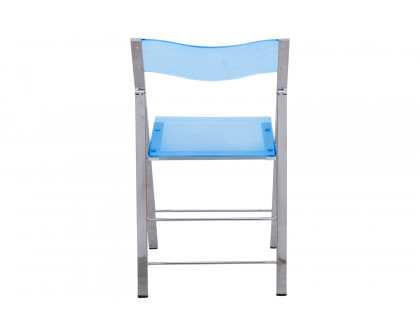 LeisureMod Menno Modern Acrylic Folding Chair - Transparent/Blue