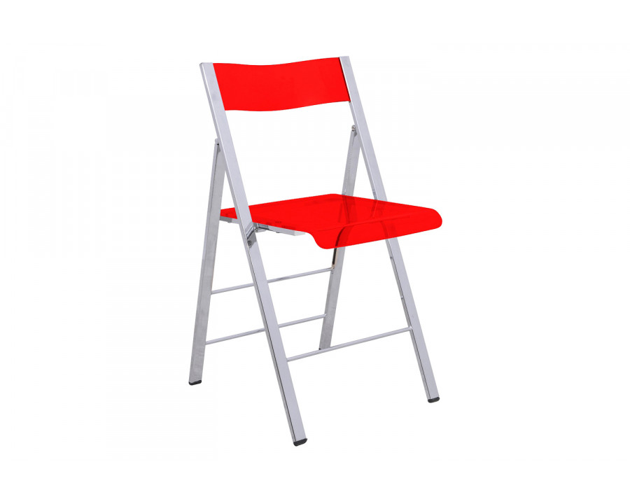 LeisureMod Menno Modern Acrylic Folding Chair - Transparent/Red