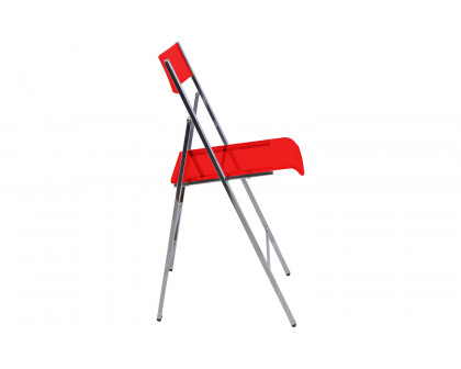 LeisureMod Menno Modern Acrylic Folding Chair - Transparent/Red