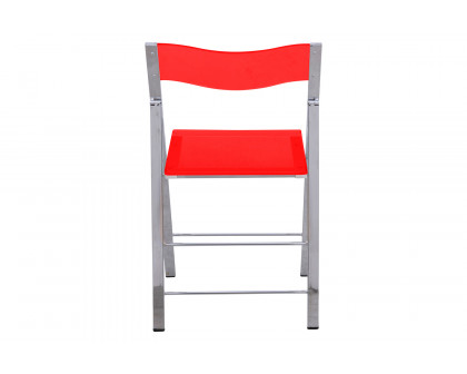 LeisureMod Menno Modern Acrylic Folding Chair - Transparent/Red