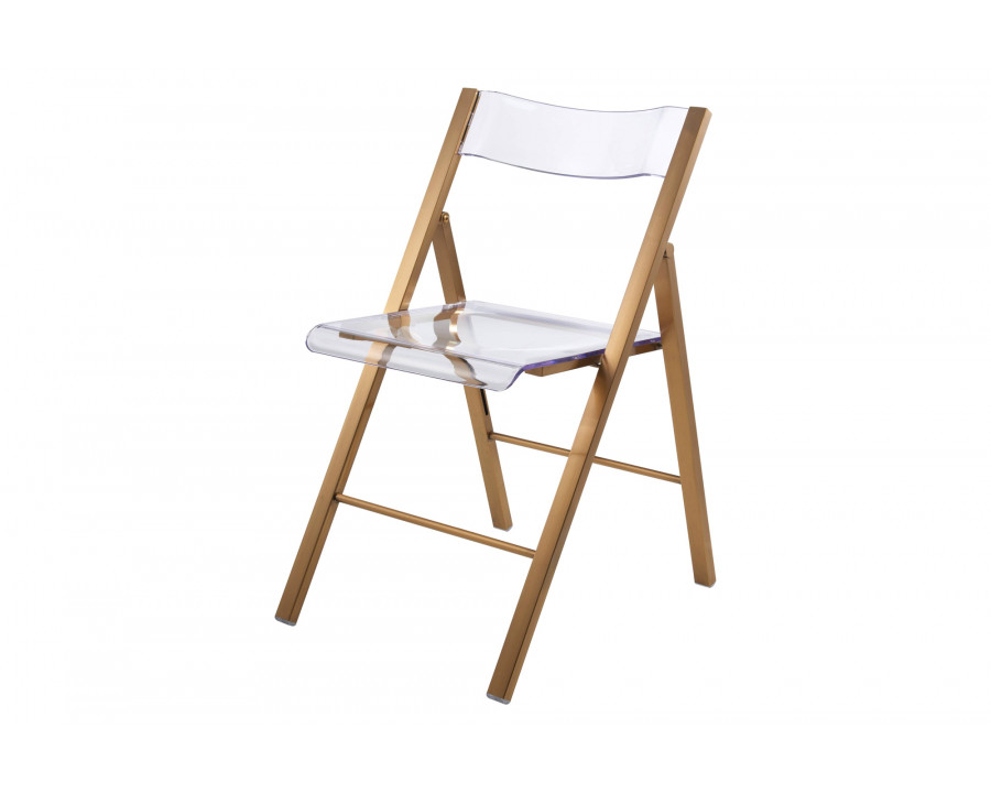 LeisureMod Menno Modern Acrylic Folding Chair - Brushed Gold