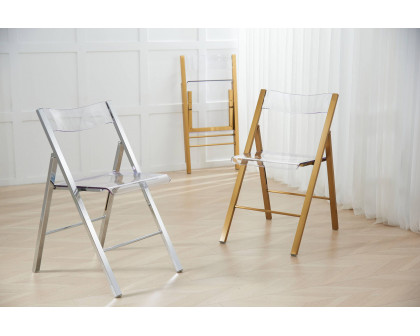 LeisureMod Menno Modern Acrylic Folding Chair - Brushed Gold