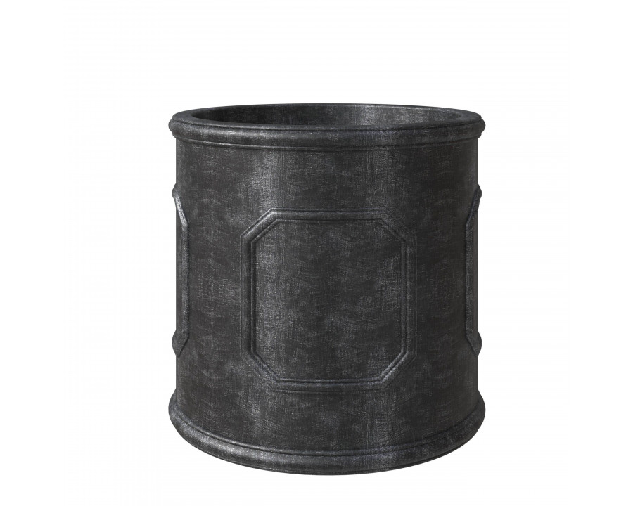 LeisureMod Meadow Modern 15" Round Planter Pot in Fiberstone - Black