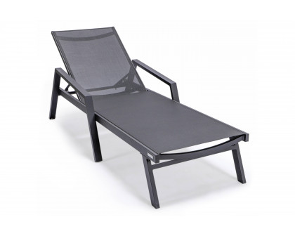 LeisureMod Marlin Patio Chaise Lounge Chair With Armrests In Black Aluminum Frame