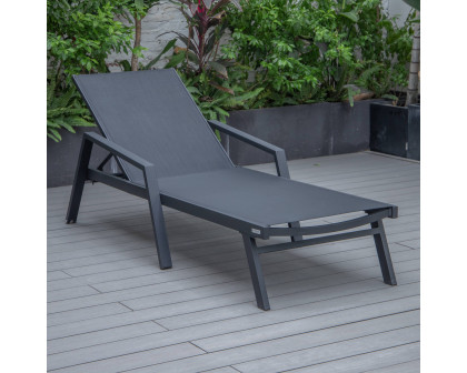 LeisureMod Marlin Patio Chaise Lounge Chair With Armrests In Black Aluminum Frame - Black