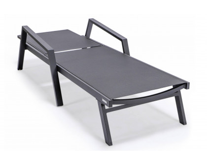 LeisureMod Marlin Patio Chaise Lounge Chair With Armrests In Black Aluminum Frame - Black