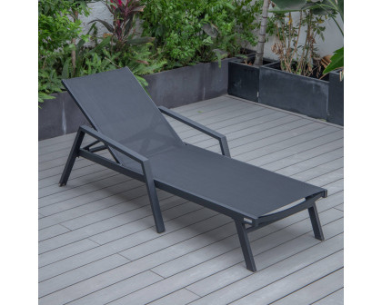 LeisureMod Marlin Patio Chaise Lounge Chair With Armrests In Black Aluminum Frame - Black