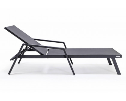 LeisureMod Marlin Patio Chaise Lounge Chair With Armrests In Black Aluminum Frame - Black