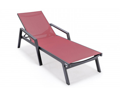 LeisureMod Marlin Patio Chaise Lounge Chair With Armrests In Black Aluminum Frame