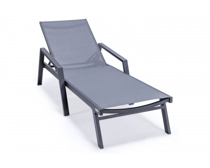 LeisureMod Marlin Patio Chaise Lounge Chair With Armrests In Black Aluminum Frame