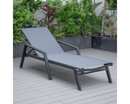 LeisureMod Marlin Patio Chaise Lounge Chair With Armrests In Black Aluminum Frame - Dark Gray