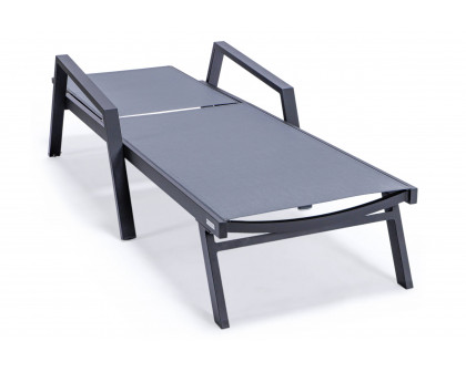 LeisureMod Marlin Patio Chaise Lounge Chair With Armrests In Black Aluminum Frame - Dark Gray