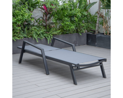 LeisureMod Marlin Patio Chaise Lounge Chair With Armrests In Black Aluminum Frame - Dark Gray