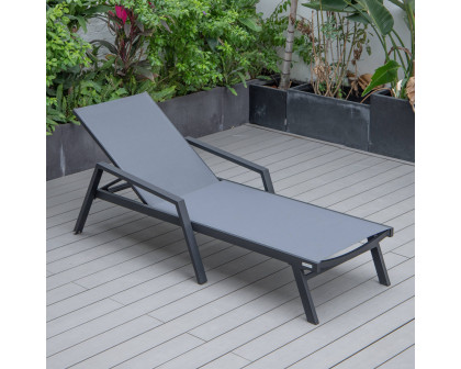 LeisureMod Marlin Patio Chaise Lounge Chair With Armrests In Black Aluminum Frame - Dark Gray