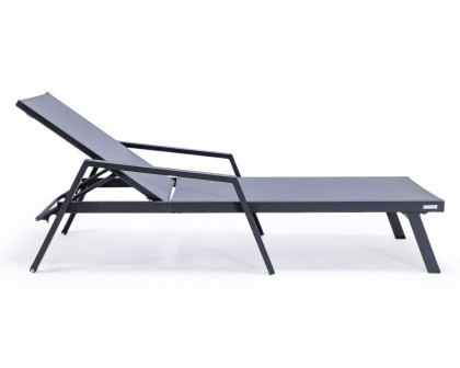 LeisureMod Marlin Patio Chaise Lounge Chair With Armrests In Black Aluminum Frame - Dark Gray