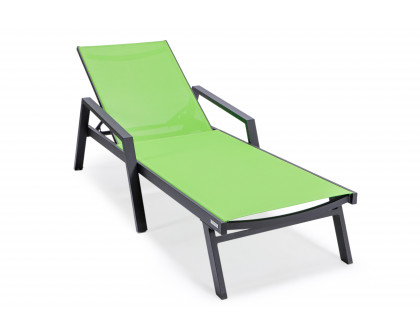 LeisureMod Marlin Patio Chaise Lounge Chair With Armrests In Black Aluminum Frame