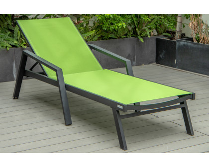 LeisureMod Marlin Patio Chaise Lounge Chair With Armrests In Black Aluminum Frame - Green