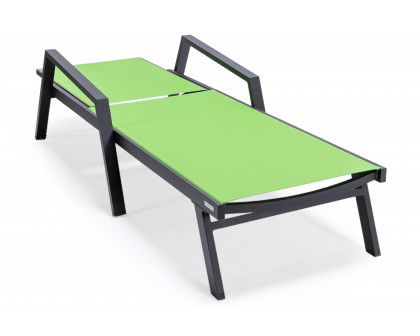 LeisureMod Marlin Patio Chaise Lounge Chair With Armrests In Black Aluminum Frame - Green