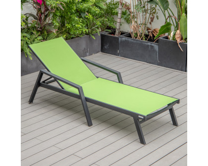 LeisureMod Marlin Patio Chaise Lounge Chair With Armrests In Black Aluminum Frame - Green