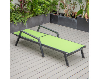 LeisureMod Marlin Patio Chaise Lounge Chair With Armrests In Black Aluminum Frame - Green