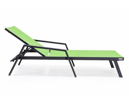 LeisureMod Marlin Patio Chaise Lounge Chair With Armrests In Black Aluminum Frame - Green