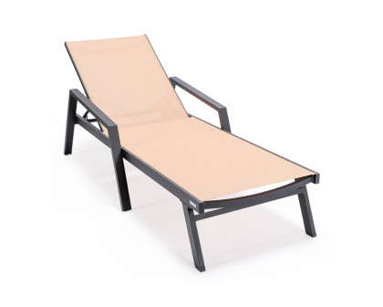 LeisureMod Marlin Patio Chaise Lounge Chair With Armrests In Black Aluminum Frame