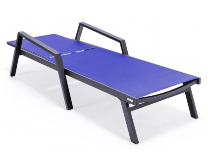 LeisureMod Marlin Patio Chaise Lounge Chair With Armrests In Black Aluminum Frame - Navy Blue