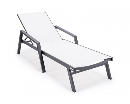 LeisureMod Marlin Patio Chaise Lounge Chair With Armrests In Black Aluminum Frame