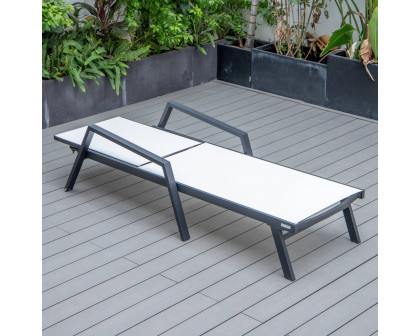 LeisureMod Marlin Patio Chaise Lounge Chair With Armrests In Black Aluminum Frame - White