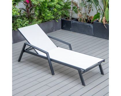 LeisureMod Marlin Patio Chaise Lounge Chair With Armrests In Black Aluminum Frame - White